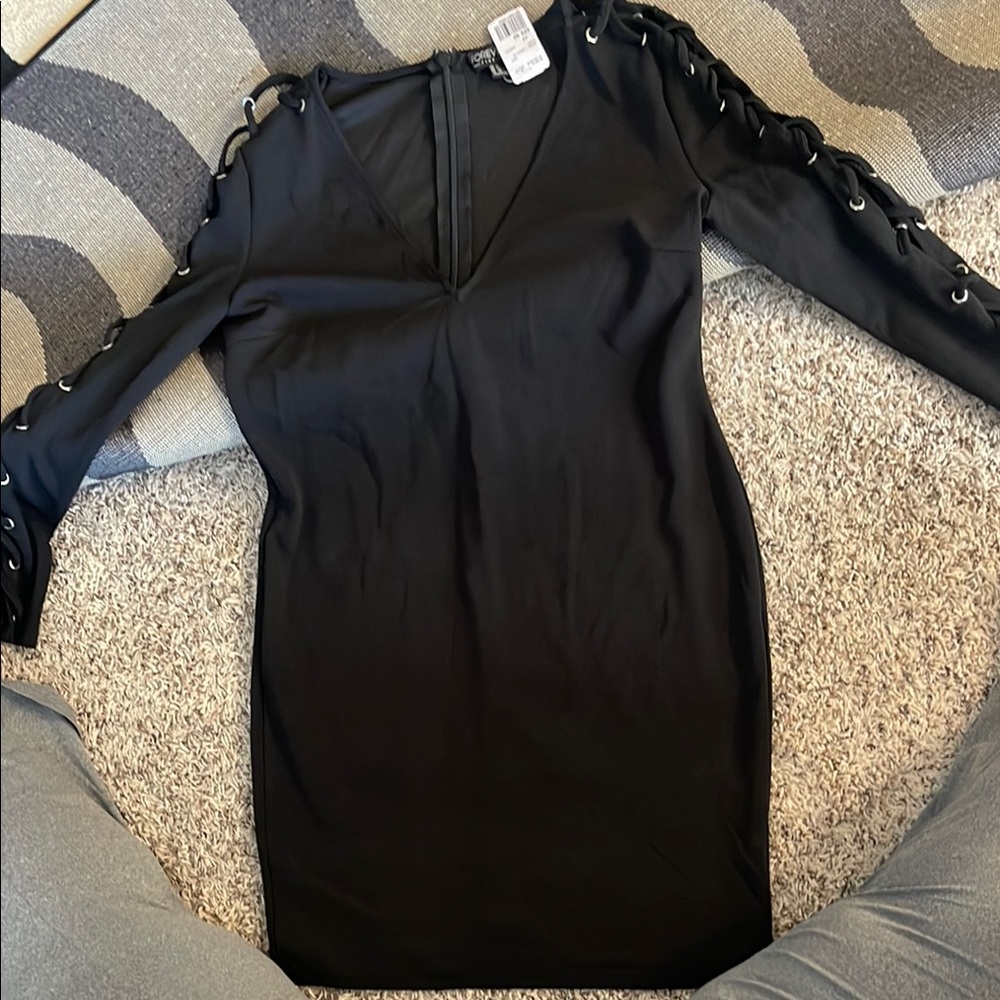 Forever 21 Black Lace-Up Sleeve Dress